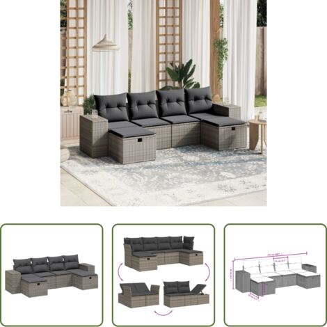 Poltrona da giardino -  Set Divano da Giardino 6 pz con Cuscini Grigio in Polyrattan