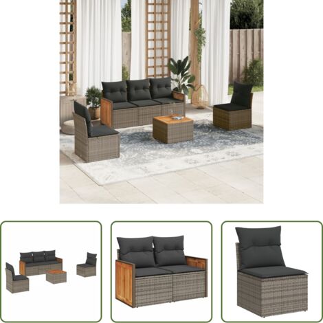 Poltrona da giardino -  Set Divano da Giardino 6 pz con Cuscini Grigio in Polyrattan