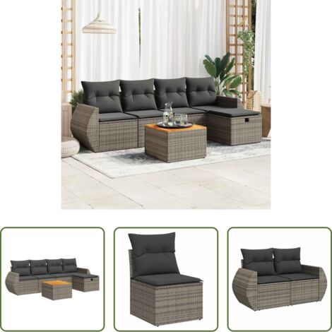 Poltrona da giardino -  Set Divano da Giardino 6 pz con Cuscini Grigio in Polyrattan