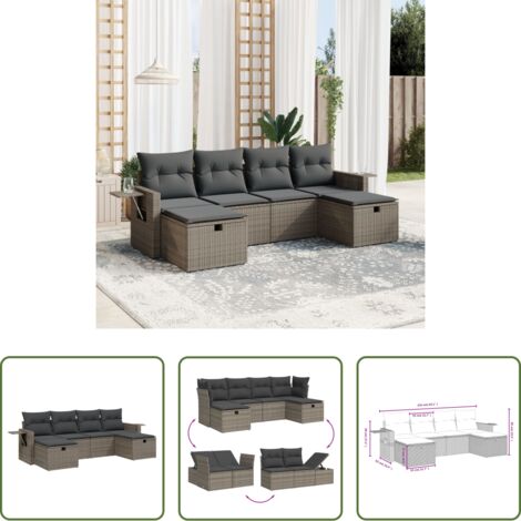 Poltrona da giardino -  Set Divano da Giardino 6 pz con Cuscini Grigio in Polyrattan