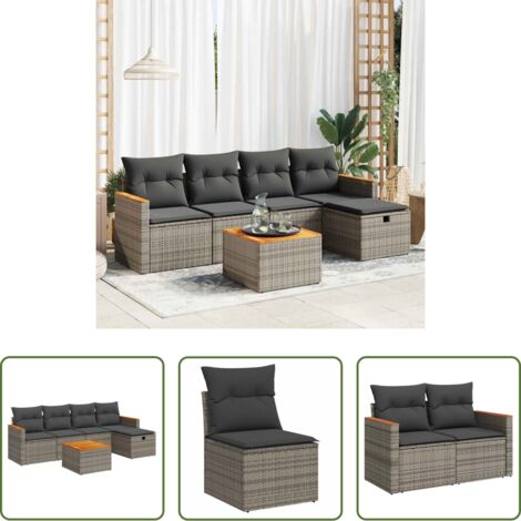Poltrona da giardino -  Set Divano da Giardino 6 pz con Cuscini Grigio in Polyrattan