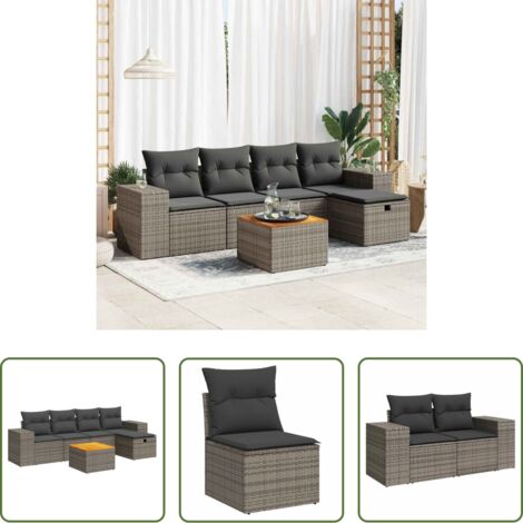Poltrona da giardino -  Set Divano da Giardino 6 pz con Cuscini Grigio in Polyrattan