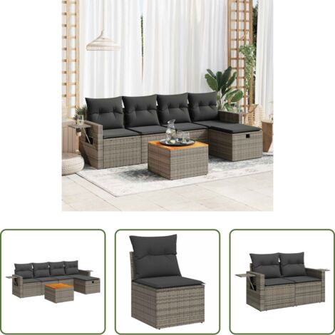 Poltrona da giardino -  Set Divano da Giardino 6 pz con Cuscini Grigio in Polyrattan