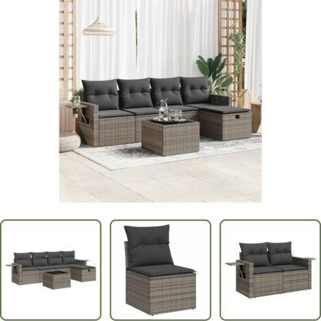 Poltrona da giardino -  Set Divano da Giardino 6 pz con Cuscini Grigio in Polyrattan
