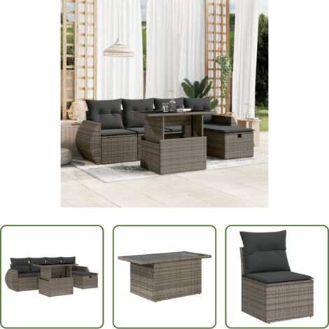 Poltrona da giardino -  Set Divano da Giardino 6 pz con Cuscini Grigio in Polyrattan
