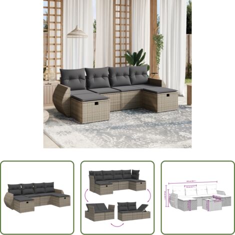 Poltrona da giardino -  Set Divano da Giardino 6 pz con Cuscini Grigio in Polyrattan
