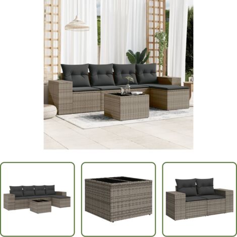 Poltrona da giardino -  Set Divano da Giardino 6 pz con Cuscini Grigio in Polyrattan