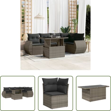 Poltrona da giardino -  Set Divano da Giardino 6 pz con Cuscini Grigio in Polyrattan