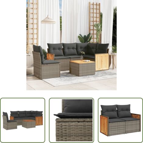 Poltrona da giardino -  Set Divano da Giardino 6 pz con Cuscini Grigio in Polyrattan