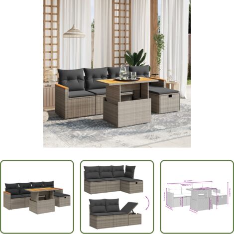 Poltrona da giardino -  Set Divano da Giardino 6 pz con Cuscini Grigio in Polyrattan