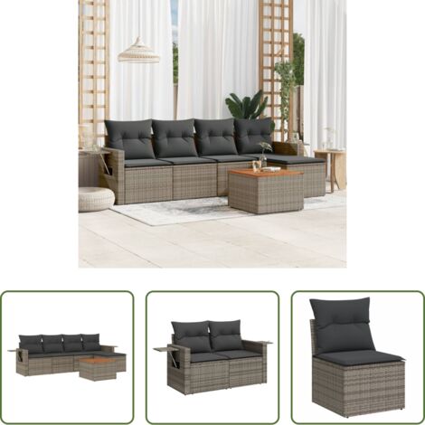Poltrona da giardino -  Set Divano da Giardino 6 pz con Cuscini Grigio in Polyrattan