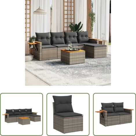 Poltrona da giardino -  Set Divano da Giardino 6 pz con Cuscini Grigio in Polyrattan