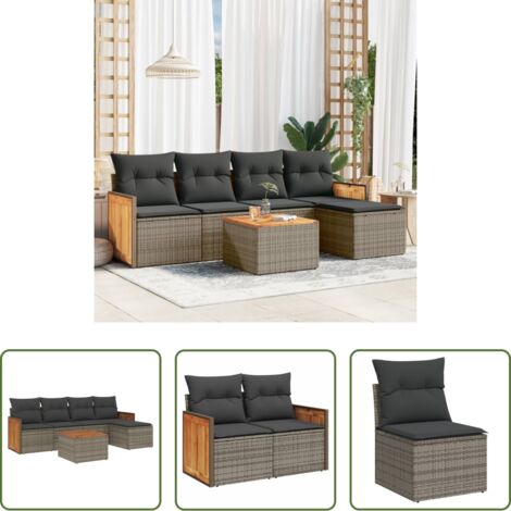Poltrona da giardino -  Set Divano da Giardino 6 pz con Cuscini Grigio in Polyrattan