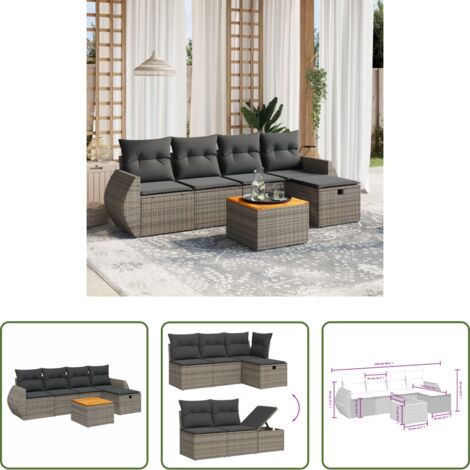 Poltrona da giardino -  Set Divano da Giardino 6 pz con Cuscini Grigio in Polyrattan
