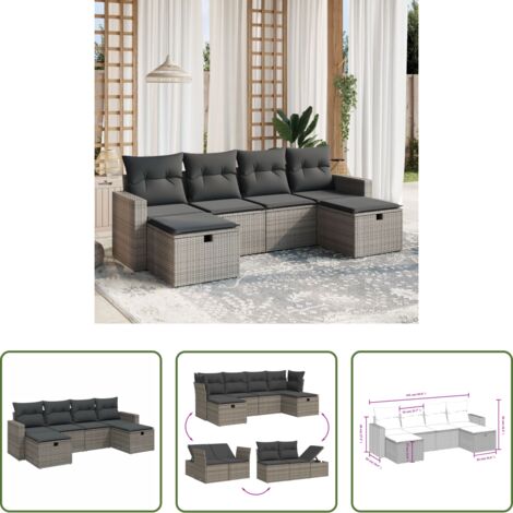 Poltrona da giardino -  Set Divano da Giardino 6 pz con Cuscini Grigio in Polyrattan
