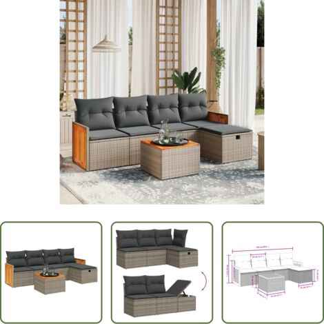 Poltrona da giardino -  Set Divano da Giardino 6 pz con Cuscini Grigio in Polyrattan