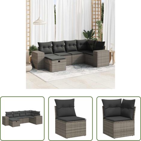 Poltrona da giardino -  Set Divano da Giardino 6 pz con Cuscini Grigio in Polyrattan