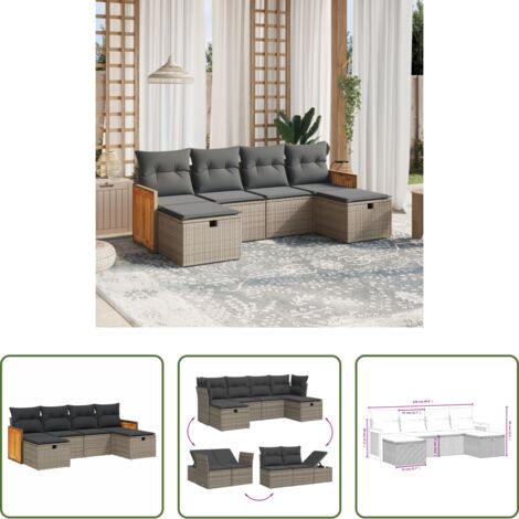 Poltrona da giardino -  Set Divano da Giardino 6 pz con Cuscini Grigio in Polyrattan