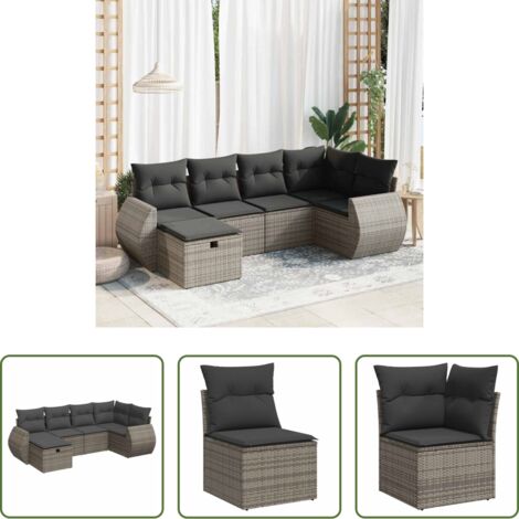 Poltrona da giardino -  Set Divano da Giardino 6 pz con Cuscini Grigio in Polyrattan