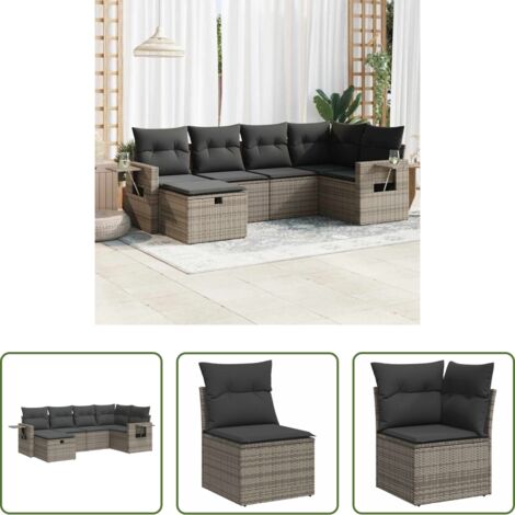 Poltrona da giardino -  Set Divano da Giardino 6 pz con Cuscini Grigio in Polyrattan