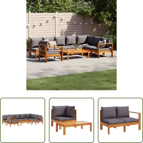 Poltrona da giardino -  Set Divano da Giardino 6 pz con Cuscini in Massello di Acacia