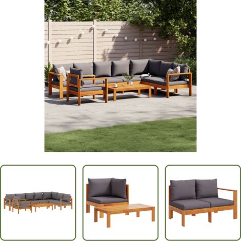 Poltrona da giardino -  Set Divano da Giardino 6 pz con Cuscini in Massello di Acacia