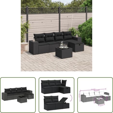 Poltrona da giardino -  Set Divano da Giardino 6 pz con Cuscini Nero in Polyrattan