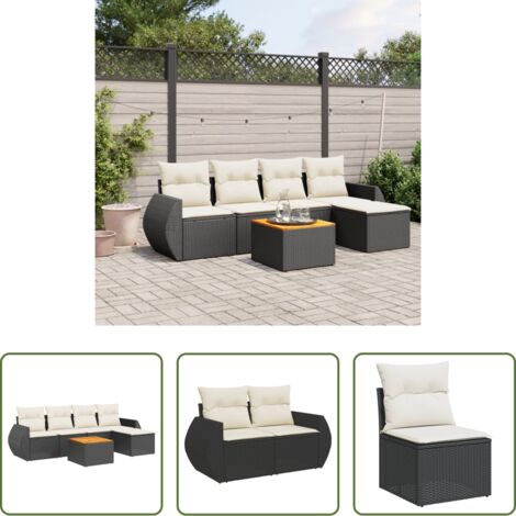 Poltrona da giardino -  Set Divano da Giardino 6 pz con Cuscini Nero in Polyrattan