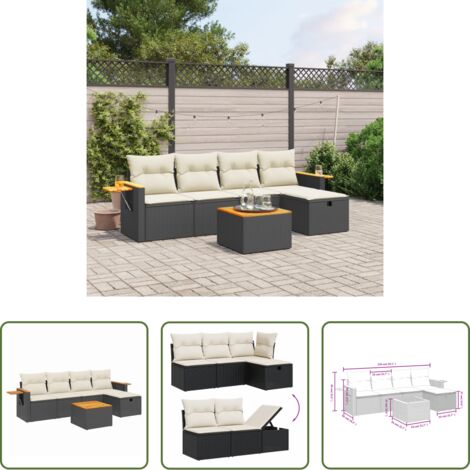 Poltrona da giardino -  Set Divano da Giardino 6 pz con Cuscini Nero in Polyrattan
