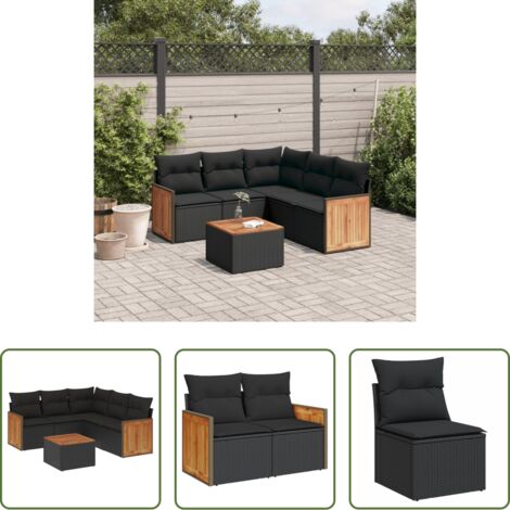 Poltrona da giardino -  Set Divano da Giardino 6 pz con Cuscini Nero in Polyrattan