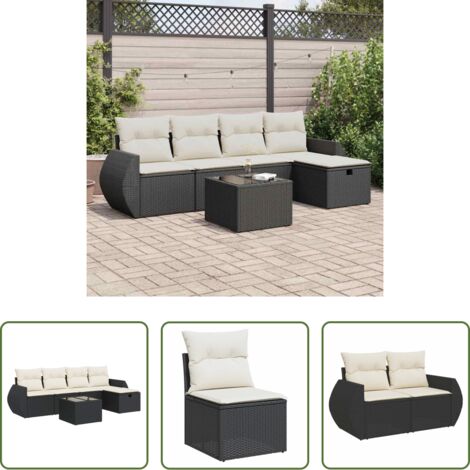 Poltrona da giardino -  Set Divano da Giardino 6 pz con Cuscini Nero in Polyrattan