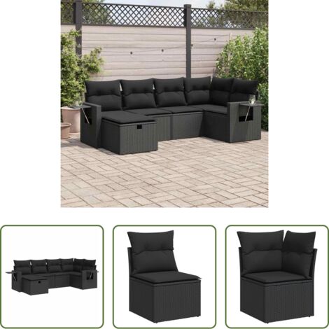 Poltrona da giardino -  Set Divano da Giardino 6 pz con Cuscini Nero in Polyrattan