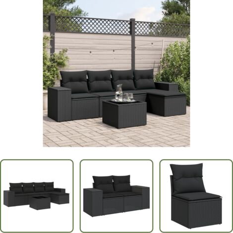 Poltrona da giardino -  Set Divano da Giardino 6 pz con Cuscini Nero in Polyrattan