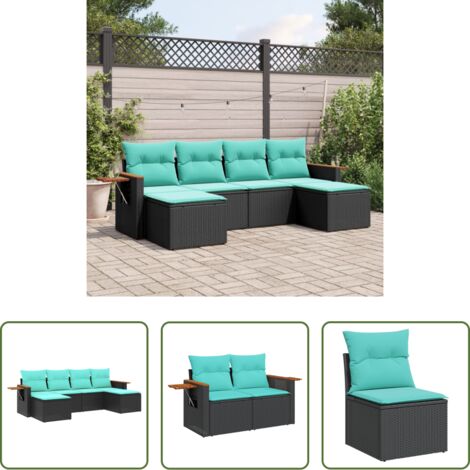 Poltrona da giardino -  Set Divano da Giardino 6 pz con Cuscini Nero in Polyrattan