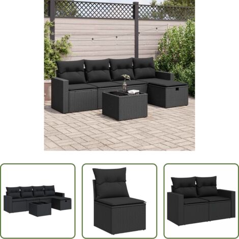 Poltrona da giardino -  Set Divano da Giardino 6 pz con Cuscini Nero in Polyrattan