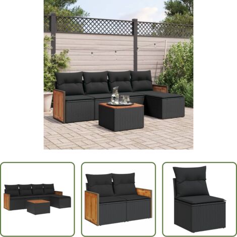 Poltrona da giardino -  Set Divano da Giardino 6 pz con Cuscini Nero in Polyrattan