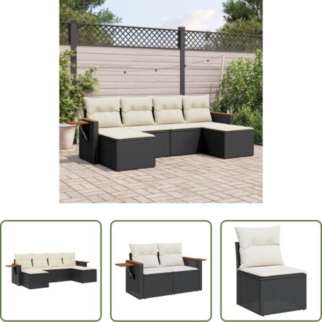 Poltrona da giardino -  Set Divano da Giardino 6 pz con Cuscini Nero in Polyrattan