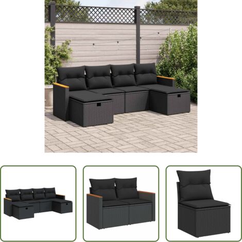 Poltrona da giardino -  Set Divano da Giardino 6 pz con Cuscini Nero in Polyrattan