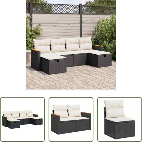 Poltrona da giardino -  Set Divano da Giardino 6 pz con Cuscini Nero in Polyrattan