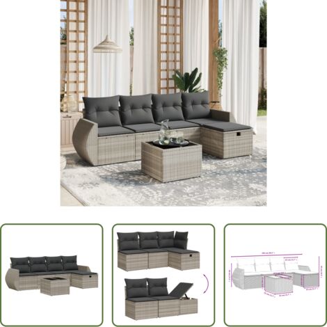 Poltrona da giardino -  Set Divano da Giardino 6pz con Cuscini Grigio Chiaro Polyrattan