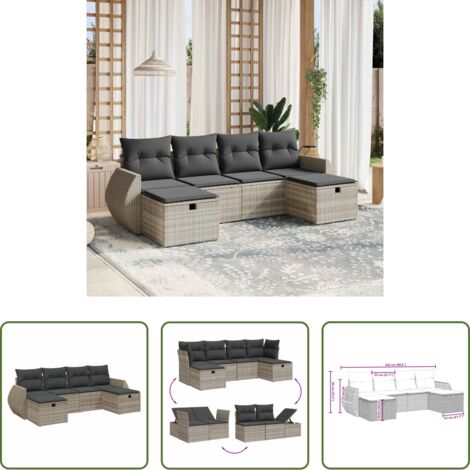 Poltrona da giardino -  Set Divano da Giardino 6pz con Cuscini Grigio Chiaro Polyrattan