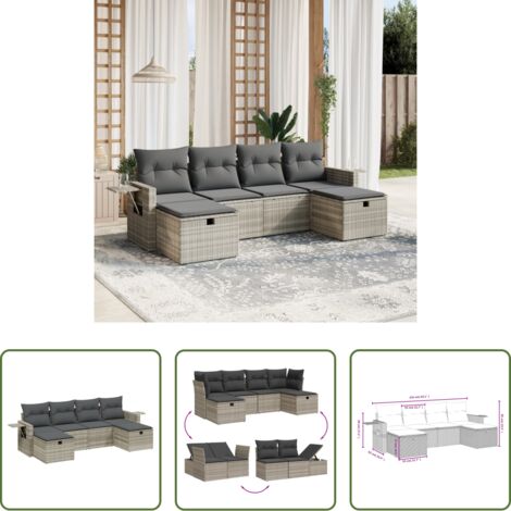 Poltrona da giardino -  Set Divano da Giardino 6pz con Cuscini Grigio Chiaro Polyrattan