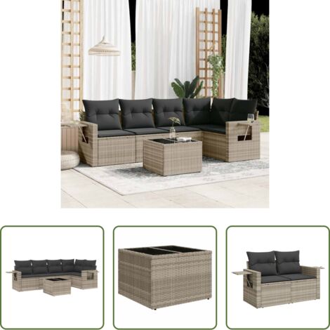 Poltrona da giardino -  Set Divano da Giardino 6pz con Cuscini Grigio Chiaro Polyrattan