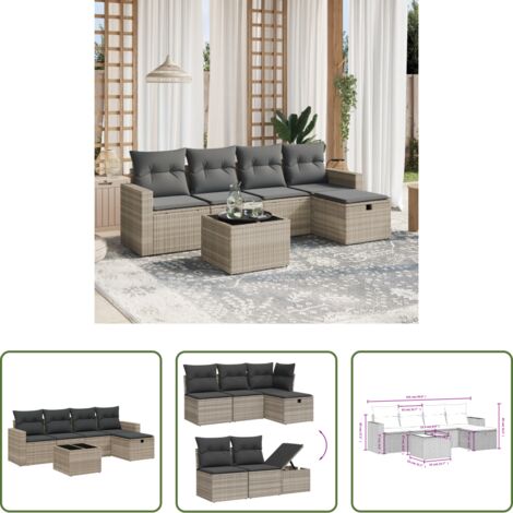 Poltrona da giardino -  Set Divano da Giardino 6pz con Cuscini Grigio Chiaro Polyrattan