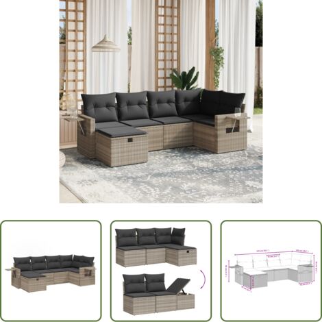 Poltrona da giardino -  Set Divano da Giardino 6pz con Cuscini Grigio Chiaro Polyrattan