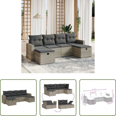 Poltrona da giardino -  Set Divano da Giardino 6pz con Cuscini Grigio Chiaro Polyrattan