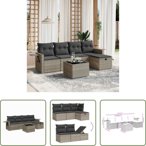 Poltrona da giardino -  Set Divano da Giardino 6pz con Cuscini Grigio Chiaro Polyrattan