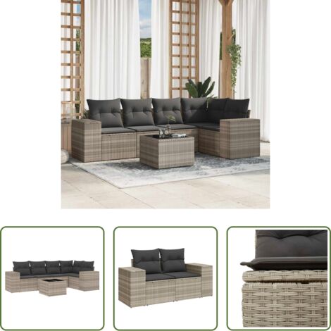 Poltrona da giardino -  Set Divano da Giardino 6pz con Cuscini Grigio Chiaro Polyrattan