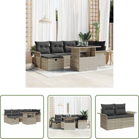 Poltrona da giardino -  Set Divano da Giardino 7 pcs Grigio chiaro polyrattan
