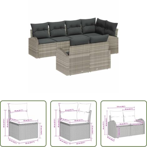 Poltrona da giardino -  Set Divano da Giardino 7 pcs Grigio chiaro polyrattan